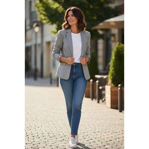 Emily Gray Heathered One Button Blazer Jacket Size 14